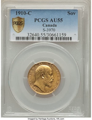 image for: Edward VII gold Sovereign 1910-C AU55 PCGS