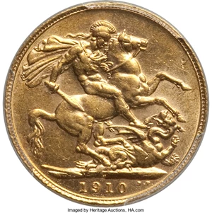 image for: Edward VII gold Sovereign 1910-C AU55 PCGS