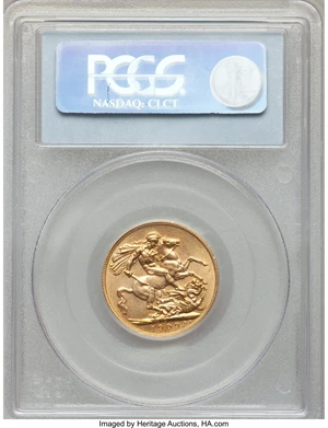 image for: Edward VII gold Sovereign 1909-C AU58 PCGS