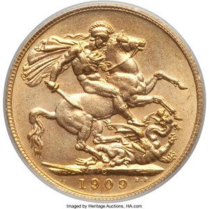 image for: Edward VII gold Sovereign 1909-C AU58 PCGS