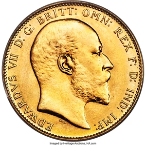 image for: Edward VII gold Specimen Sovereign 1908-C SP65 PCGS