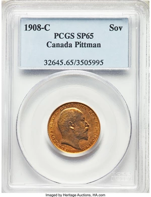 image for: Edward VII gold Specimen Sovereign 1908-C SP65 PCGS