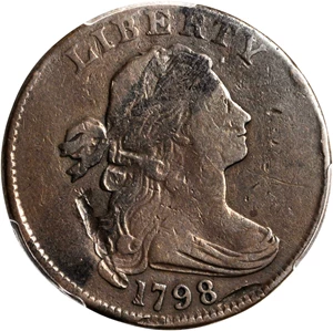 image for: 1798 Draped Bust Cent. S-176. Rarity-4. Style II Hair. Fine Details--Damage (PCGS).