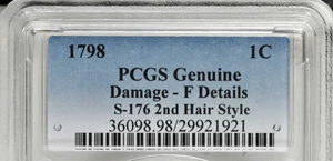 image for: 1798 Draped Bust Cent. S-176. Rarity-4. Style II Hair. Fine Details--Damage (PCGS).