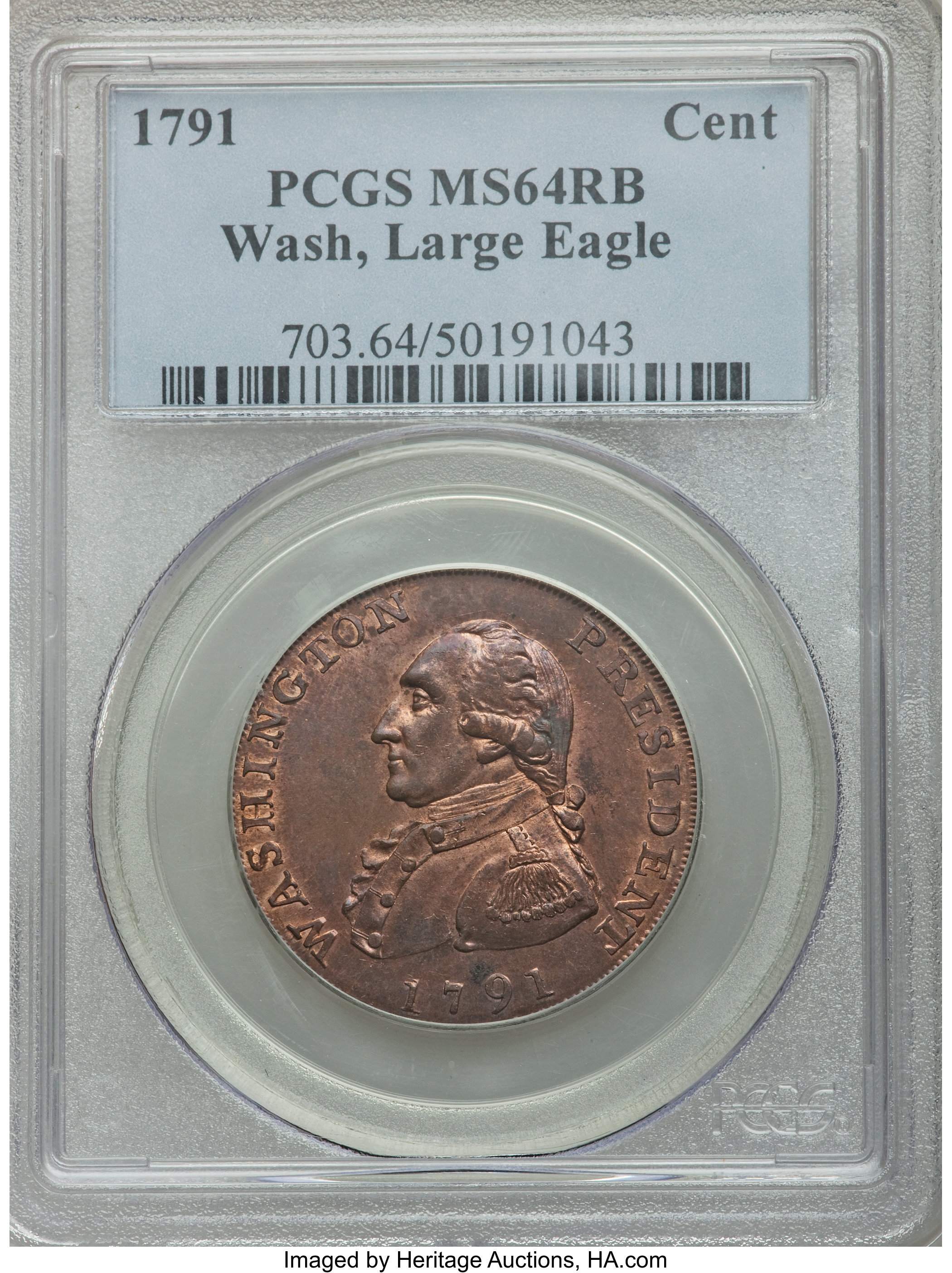 image for: 1791 1C Washington Large Eagle Cent MS64 Red and Brown PCGS. Baker-15, W-10610, R.2....