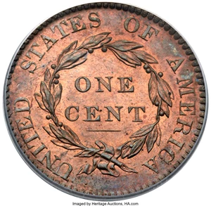 image for: 1820 1C Large Date, N-13, R.1, MS66 Red and Brown PCGS. CAC....