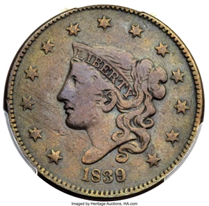 image for: 1839/6 1C Plain Cords, N-1, High R.3, VF30 PCGS....