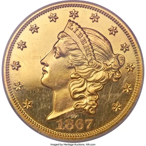 image for: 1867 $20 PR61 Cameo PCGS....