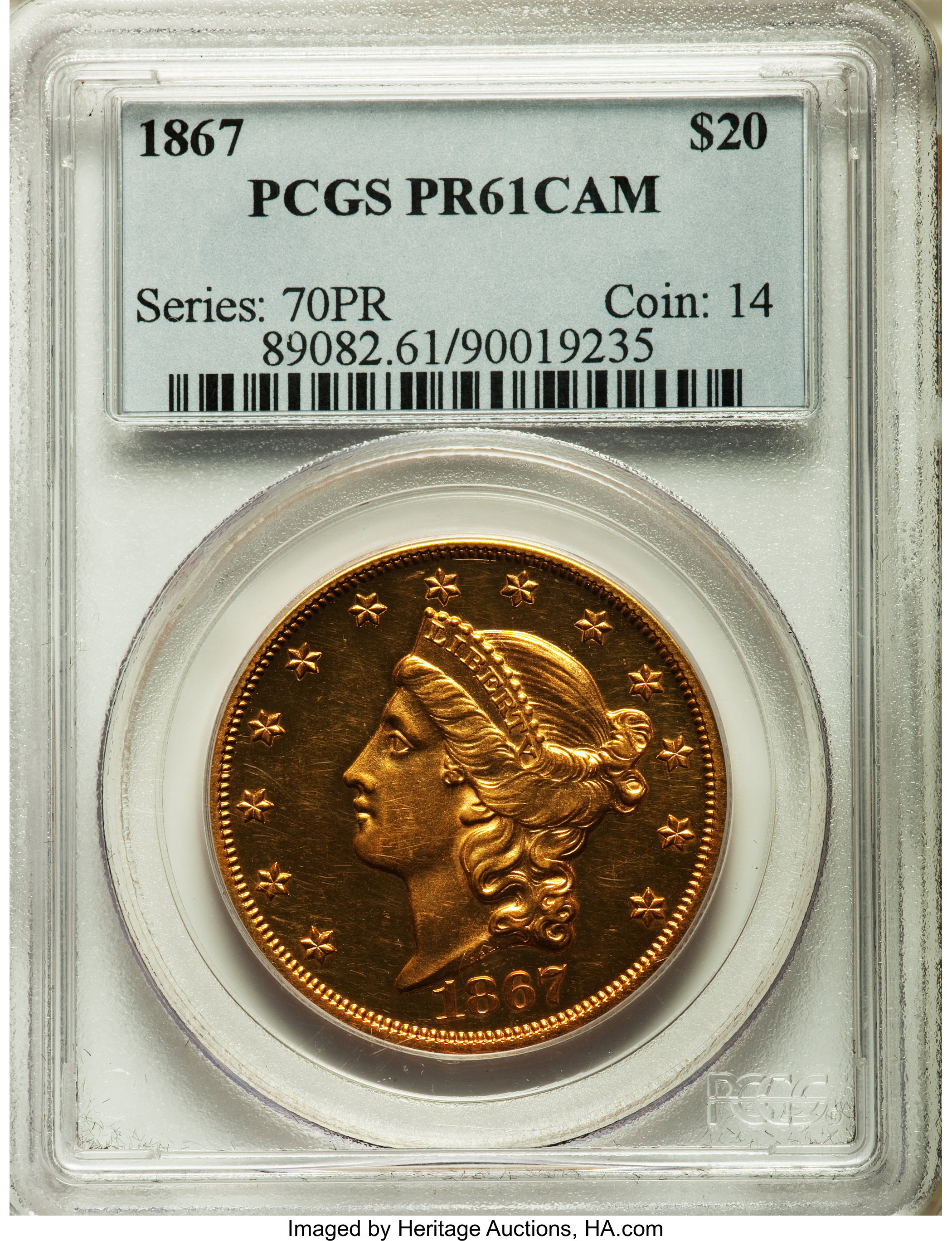 image for: 1867 $20 PR61 Cameo PCGS....