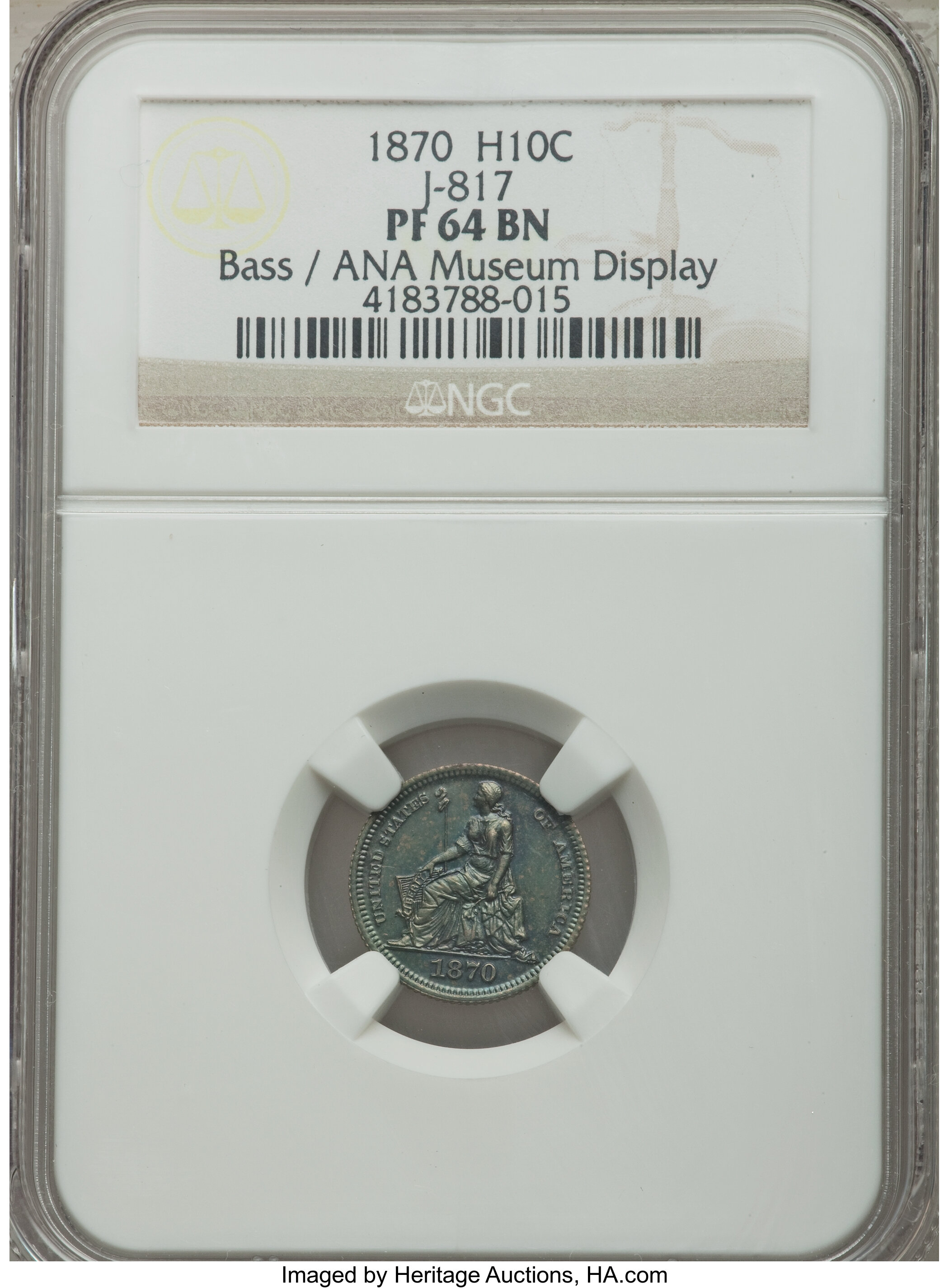 image for: 1870 H10C Half Dime, Judd-817, Pollock-906, High R.6, PR64 Brown NGC....