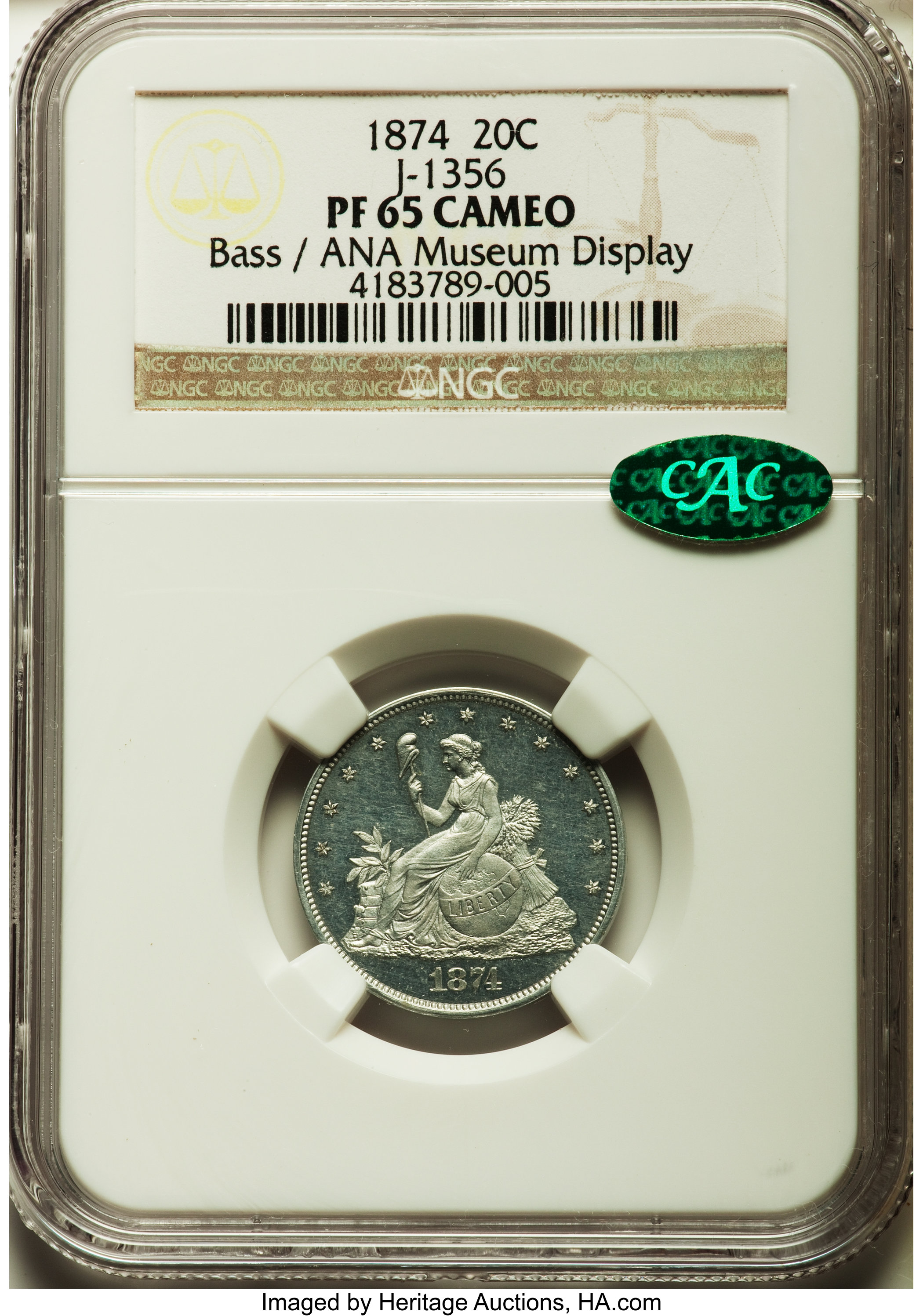 image for: 1874 20C Twenty Cents, Judd-1356, Pollock-1500, High R.7, PR65 Cameo NGC. CAC....