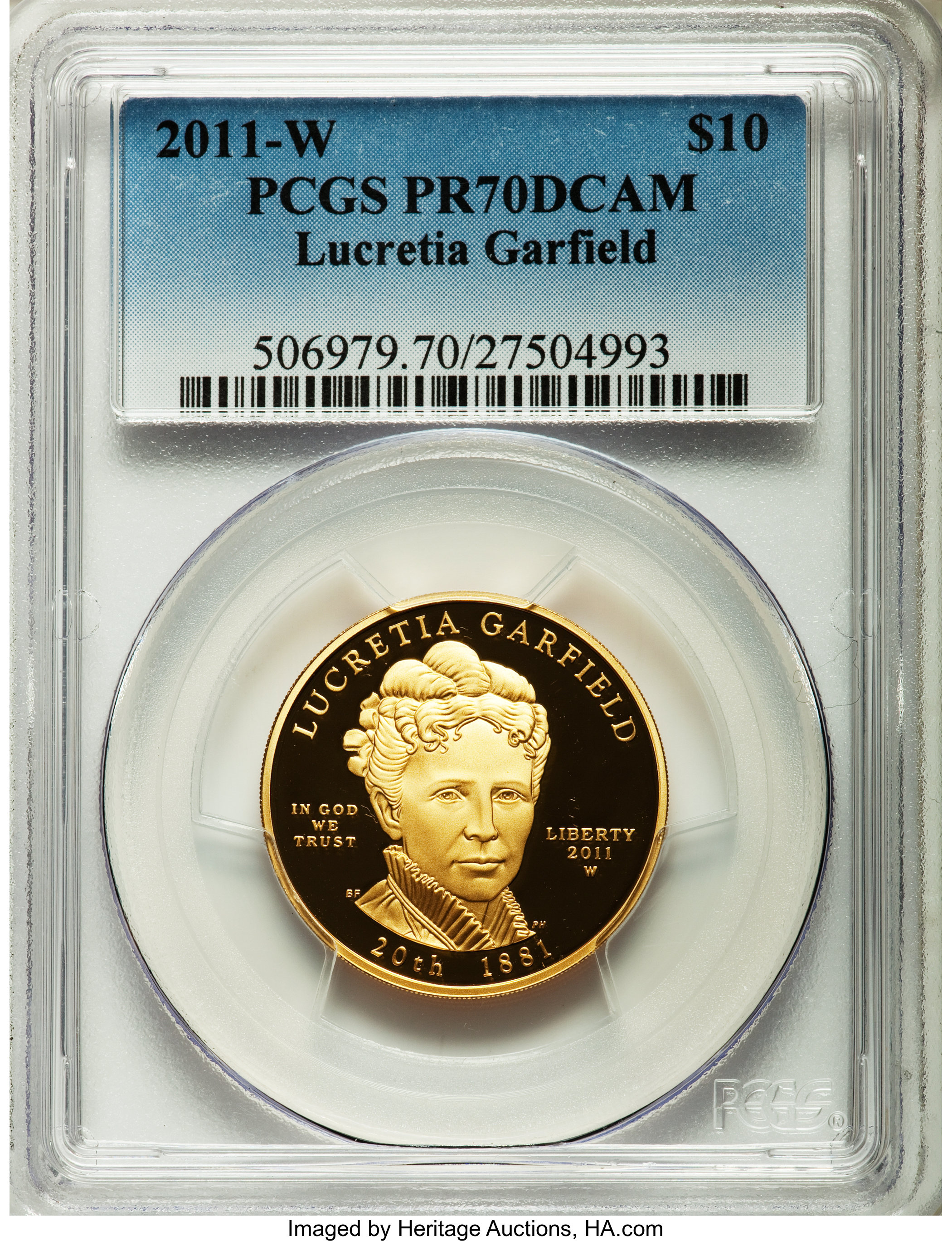 image for: 2011-W $10 Lucretia Garfield Gold Ten Dollar PR70 Deep Cameo PCGS. PCGS Population (46). NGC Census: (0).  Numismedia Wsl. ...