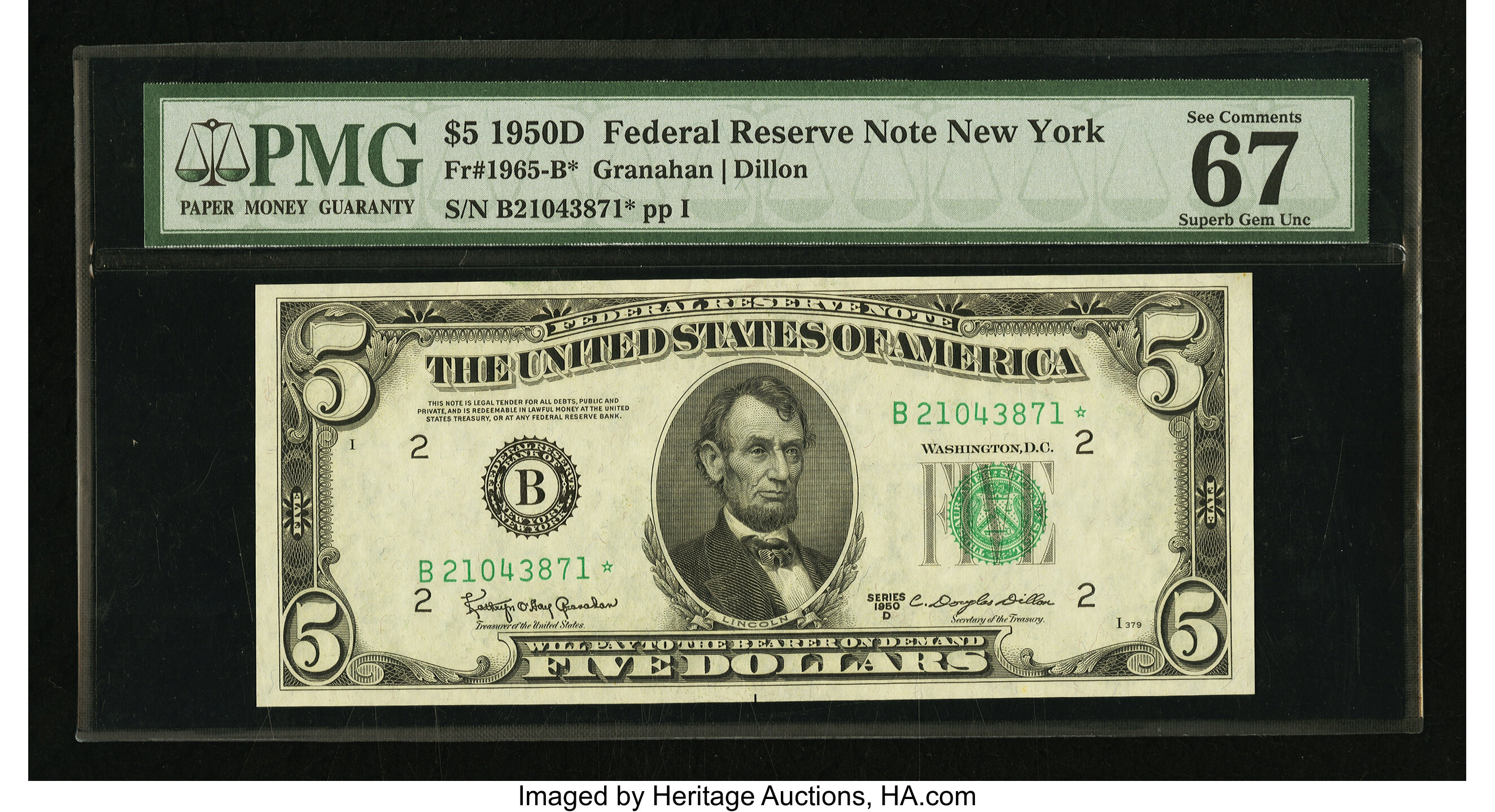 image for: Fr. 1965-B* $5 1950D Federal Reserve Star Note. PMG Superb Gem Unc 67 EPQ....