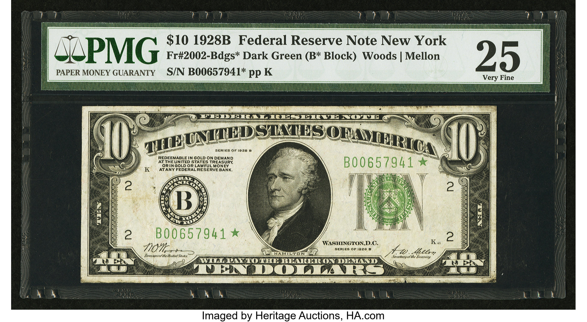image for: Fr. 2002-B* $10 1928B Dark Green Seal Federal Reserve Star Note. PMG Very Fine 25....