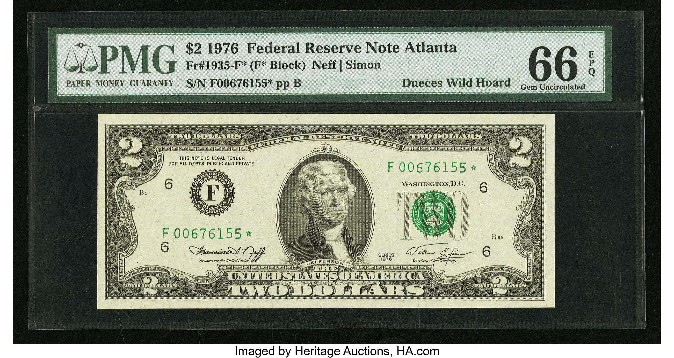 image for: Fr. 1935-F* $2 1976 Federal Reserve Star Note. PMG Gem Uncirculated 66 EPQ....