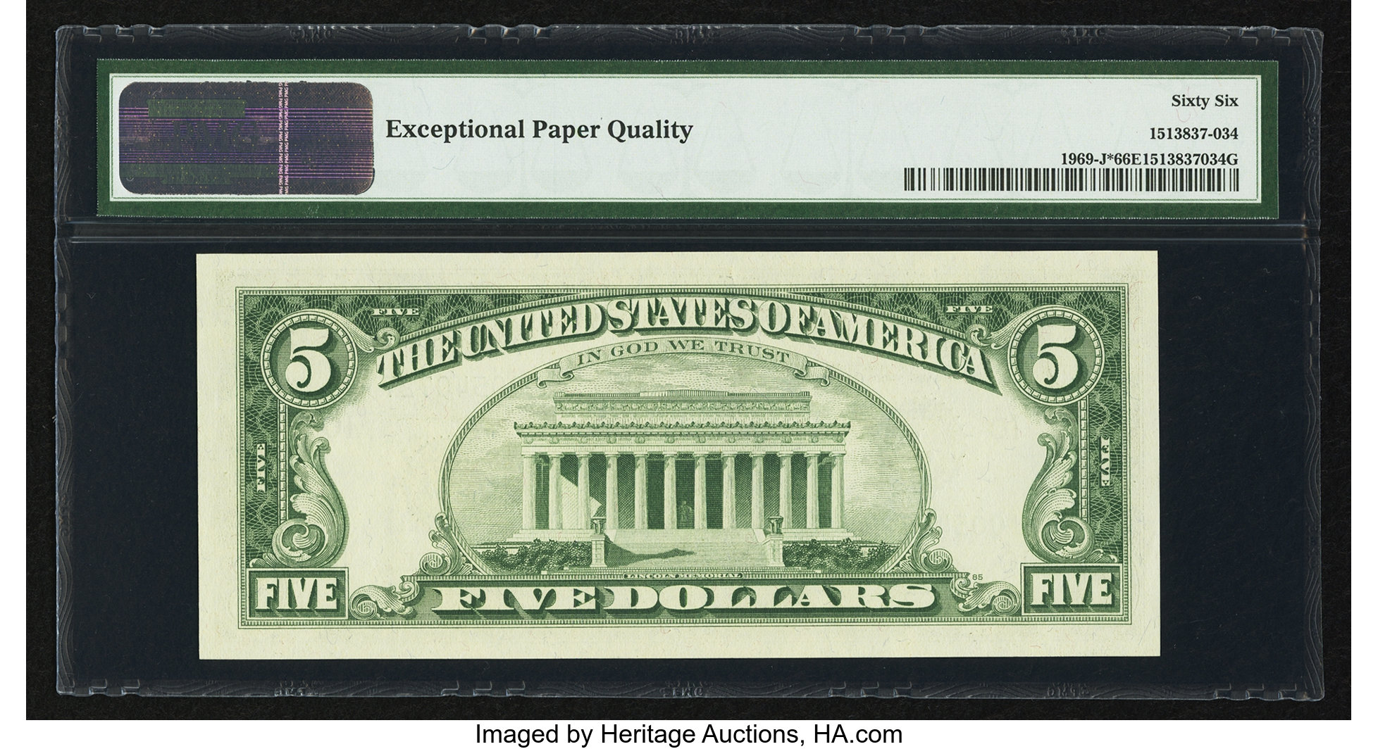 image for: Fr. 1969-J* $5 1969 Federal Reserve Star Note. PMG Gem Uncirculated 66 EPQ....