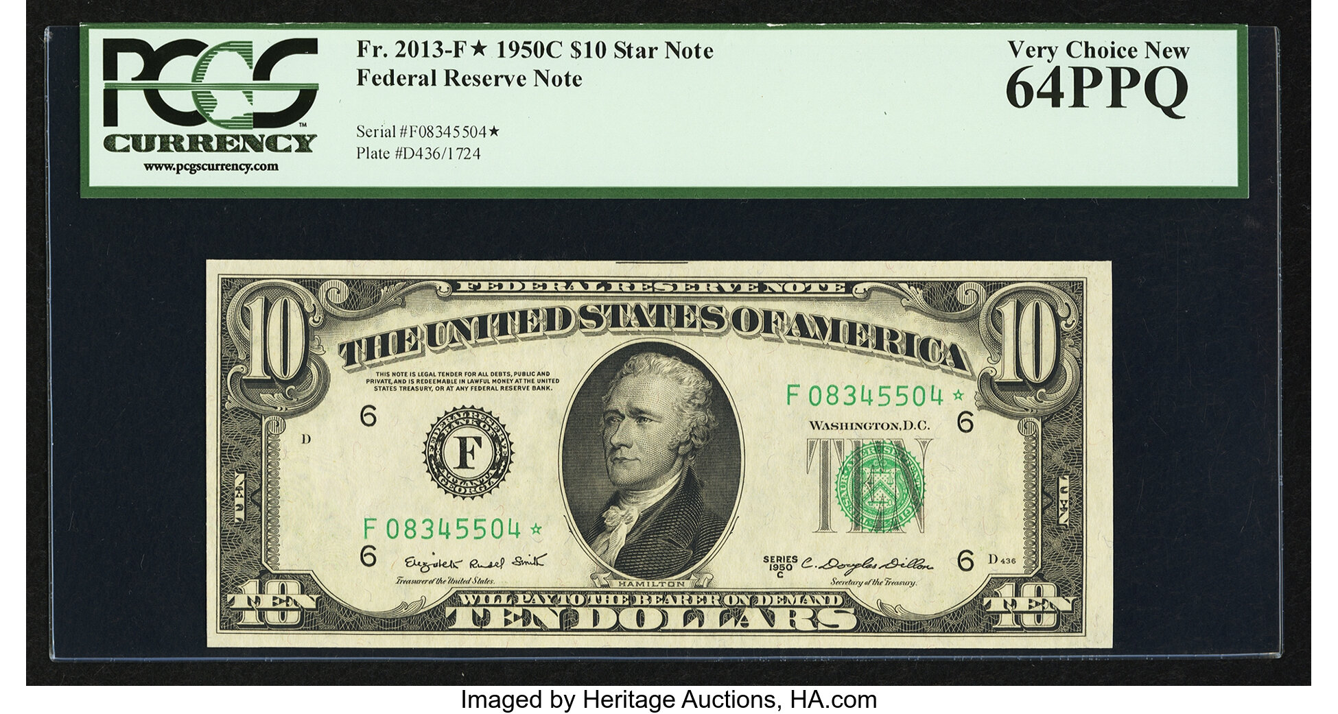 image for: Fr. 2013-F* $10 1950C Federal Reserve Star Note. PCGS Very Choice New 64PPQ....