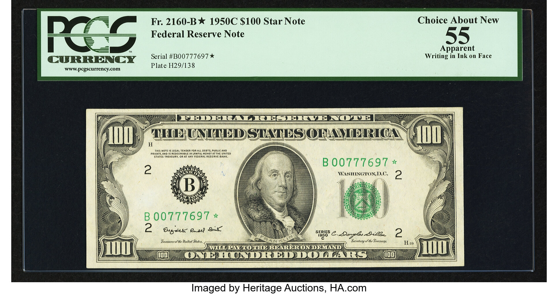 image for: Fr. 2160-B* $100 1950C Federal Reserve Star Note. PCGS Apparent Choice About New 55....