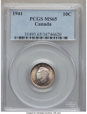 image for: George VI 10 Cents 1941 MS65 PCGS