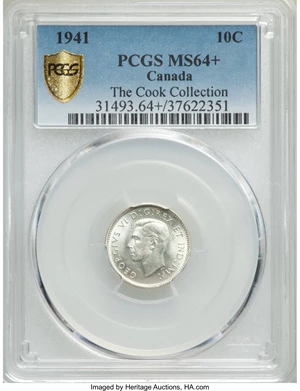 image for: George VI 10 Cents 1941 MS64+ PCGS
