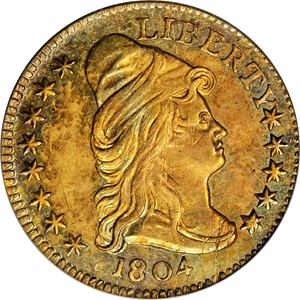image for: 1804 Capped Bust Right Quarter Eagle. BD-1. Rarity-6+. Die State a/d. 13-Star Reverse. AU-50 (PCGS).
