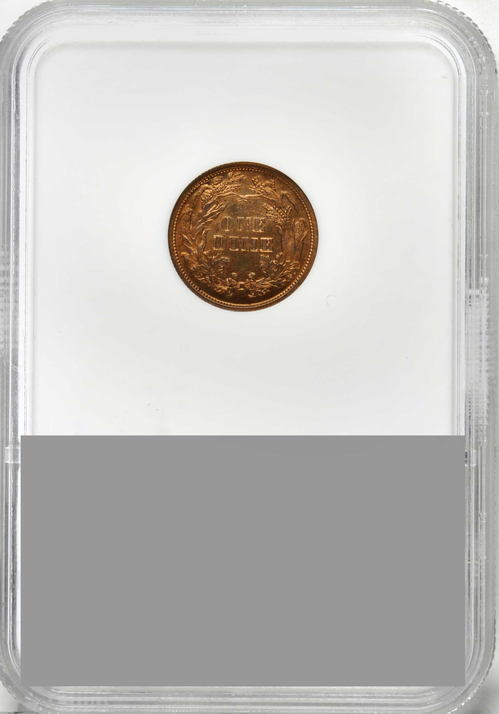 image for: 1871 Pattern Dime. Judd-1085, Pollock-1221. Rarity-6+. Copper. Reeded Edge. Proof-65 RD (NGC).