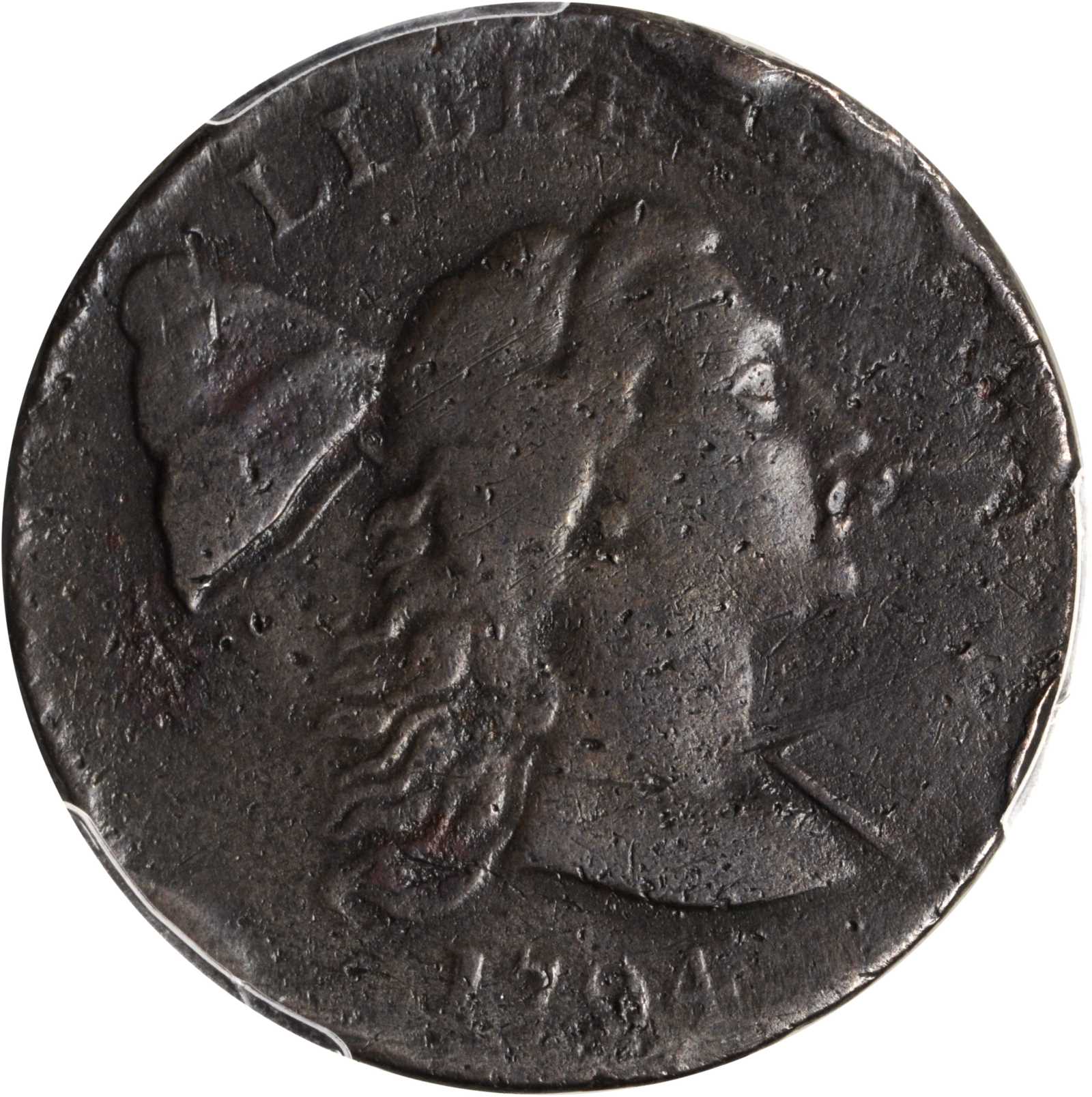 image for: 1794 Liberty Cap Cent. S-19B. Rarity-4+. Head of 1793. VF Details--Rim Damage (PCGS).