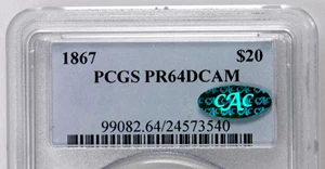 image for: 1867 Liberty Double Eagle. Proof-64 Deep Cameo (PCGS). CAC.