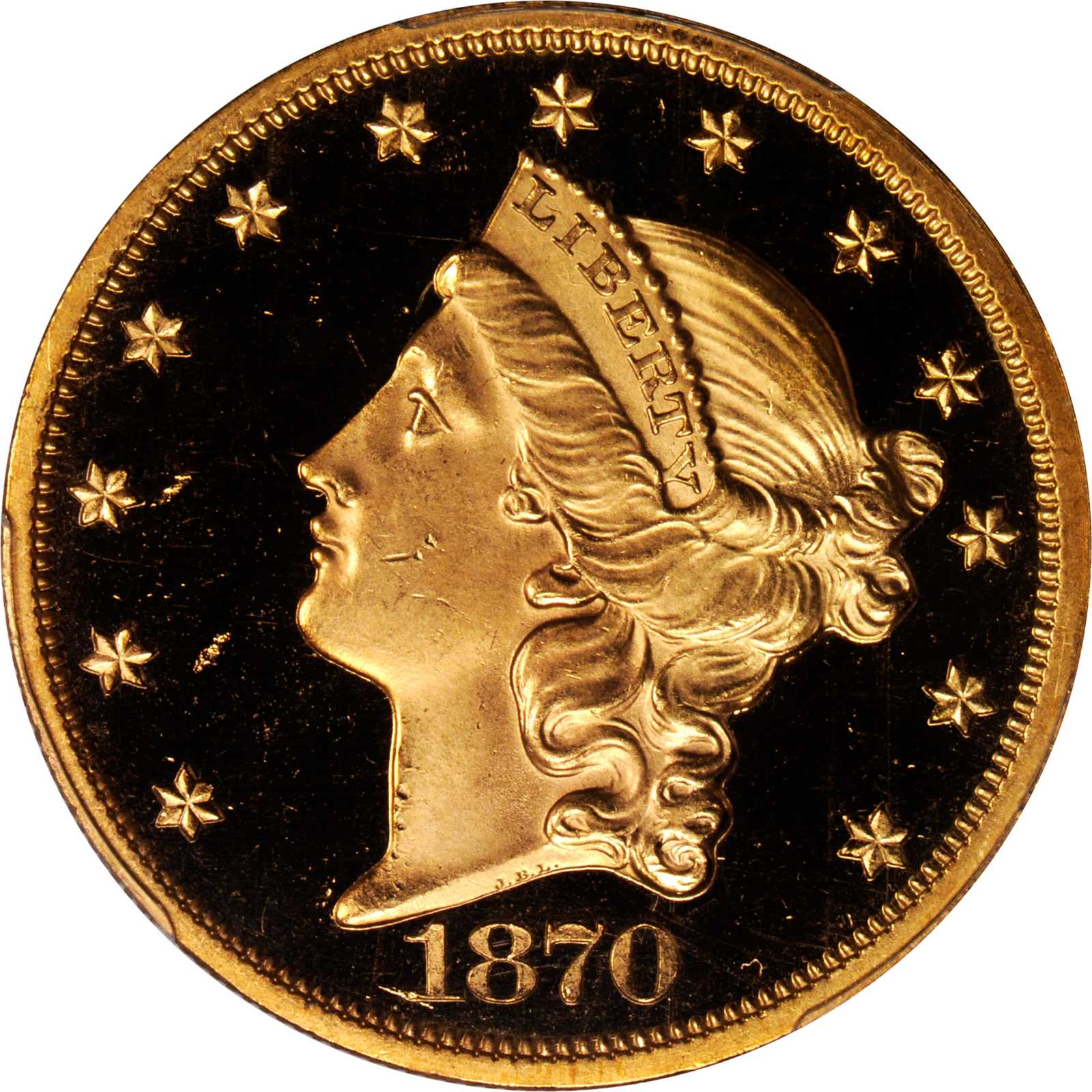 image for: 1870 Liberty Double Eagle. Proof-64 Deep Cameo (PCGS). Secure Holder.