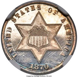 image for: 1870 3CS PR67 Cameo NGC....