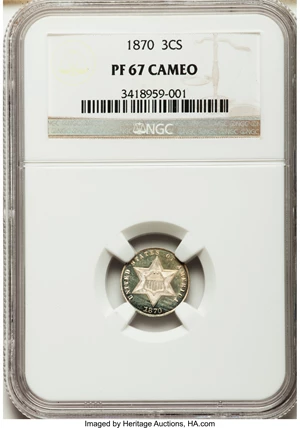 image for: 1870 3CS PR67 Cameo NGC....