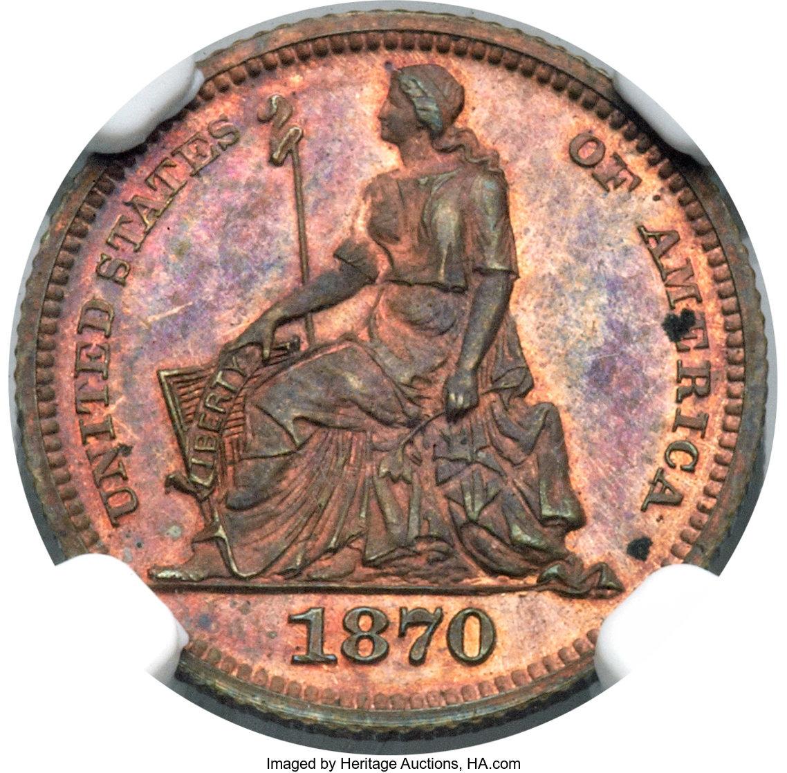 image for: 1870 H10C Standard Silver Half Dime, Judd-811, Pollock-899, R.7, PR65 Red and Brown NGC....