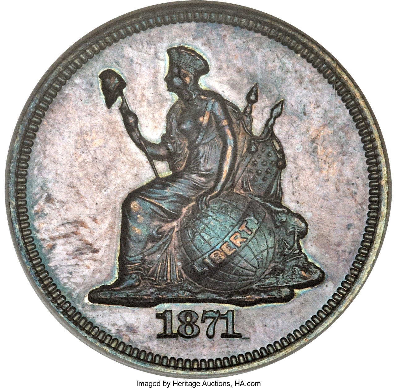 image for: 1871 10C Ten Cents, Judd-1077, Pollock-1213, High R.7, PR65 NGC. CAC....
