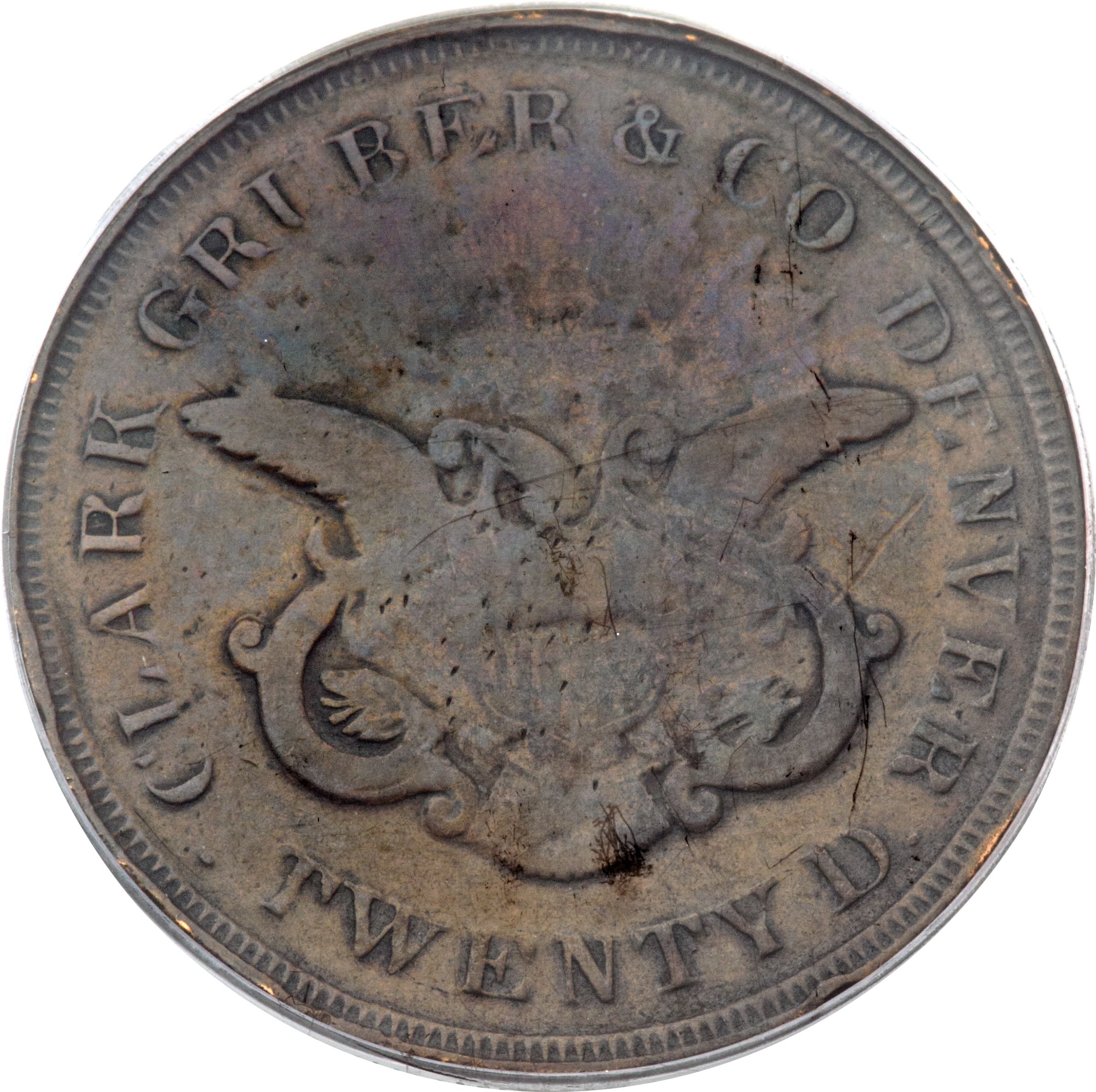 image for: 1861 $20 Clark, Gruber $20 Copper Die Trial VG8 PCGS. K-12c Variant, R.6....