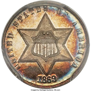 image for: 1869/8 3CS PR66 Cameo PCGS. CAC....
