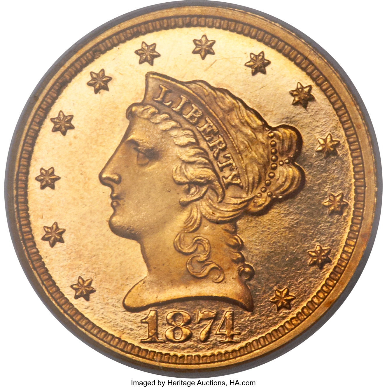 image for: 1874 $2 1/2 PR64 Deep Cameo PCGS. CAC....