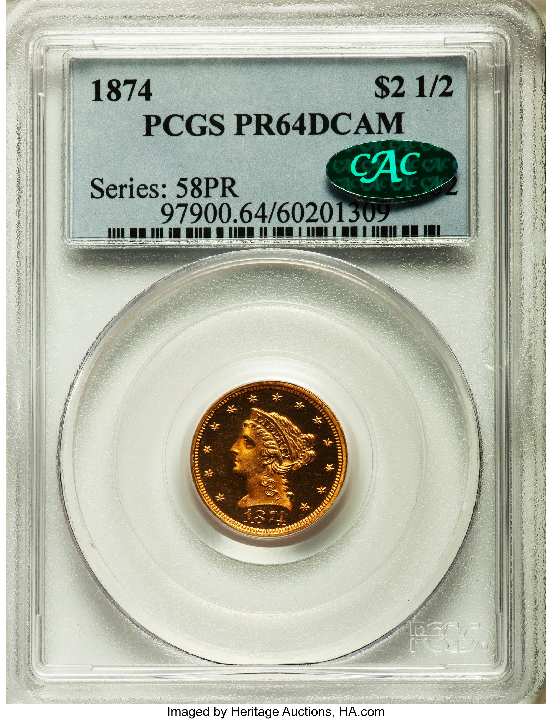 image for: 1874 $2 1/2 PR64 Deep Cameo PCGS. CAC....