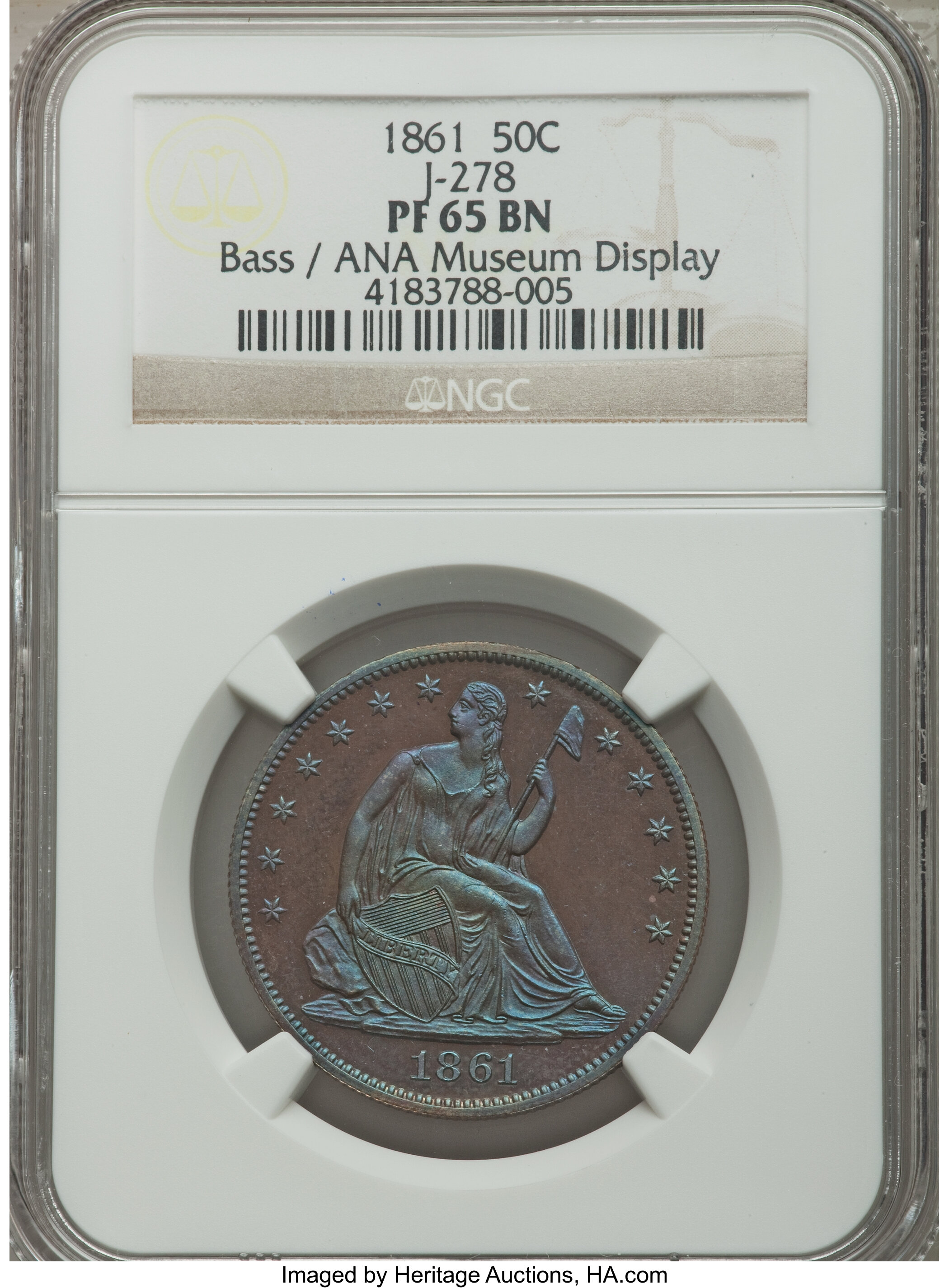 image for: 1861 P50C Half Dollar, Judd-278, Pollock-327, Low R.7, PR65 Brown NGC....