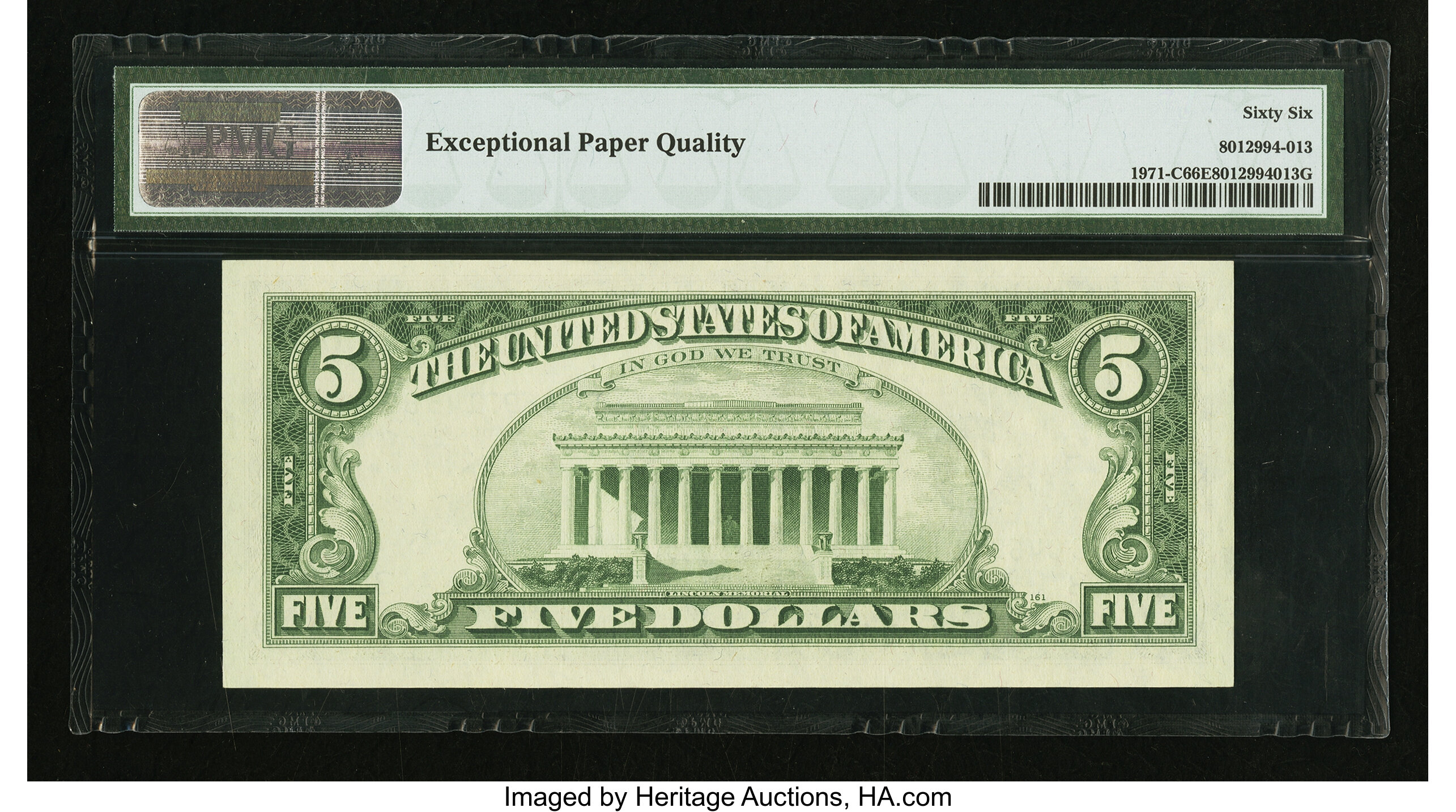 image for: Fr. 1971-C $5 1969B Federal Reserve Note. PMG Gem Uncirculated 66 EPQ....