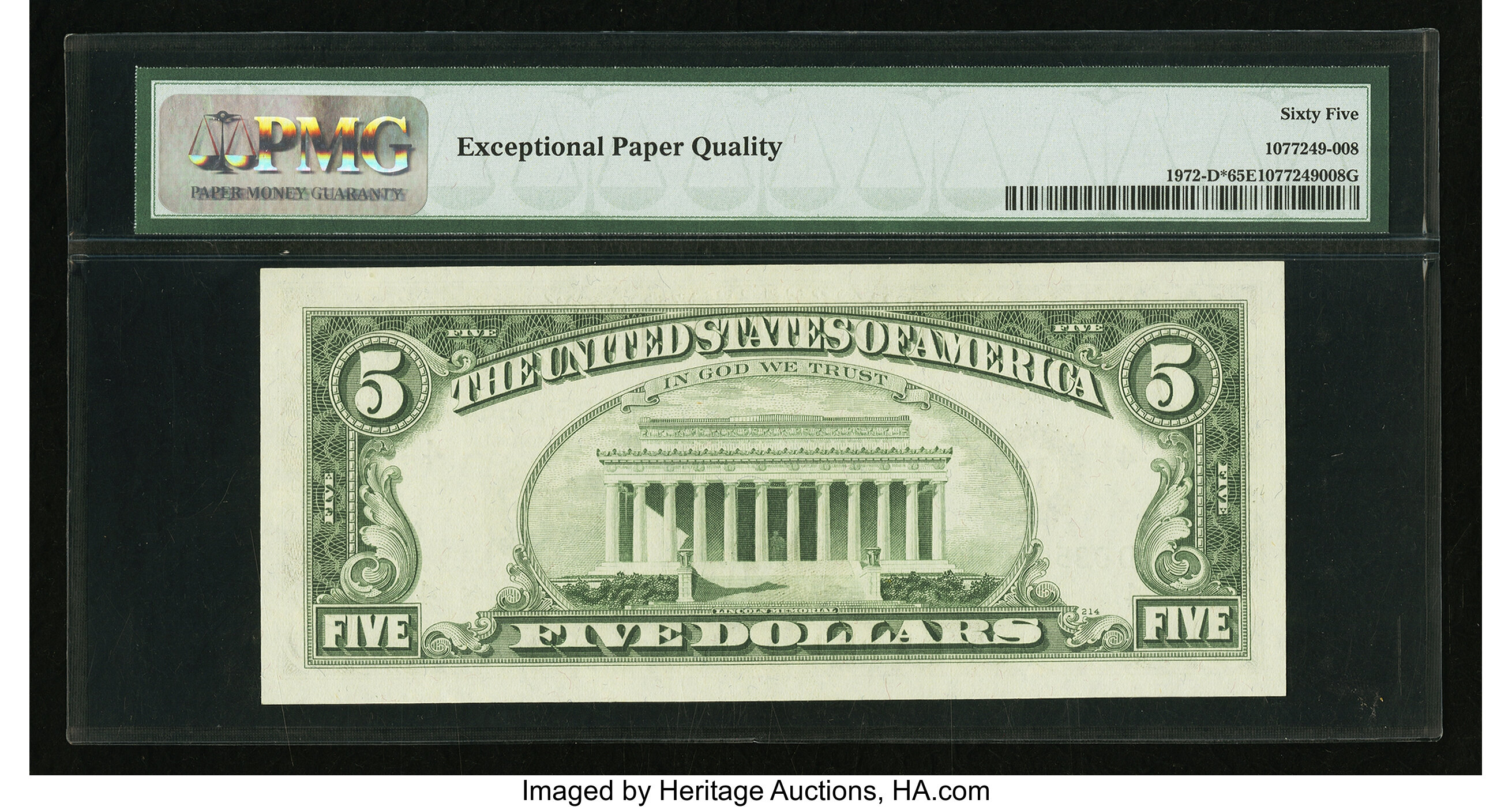 image for: Fr. 1972-D* $5 1969C Federal Reserve Star Note. PMG Gem Uncirculated 65 EPQ....