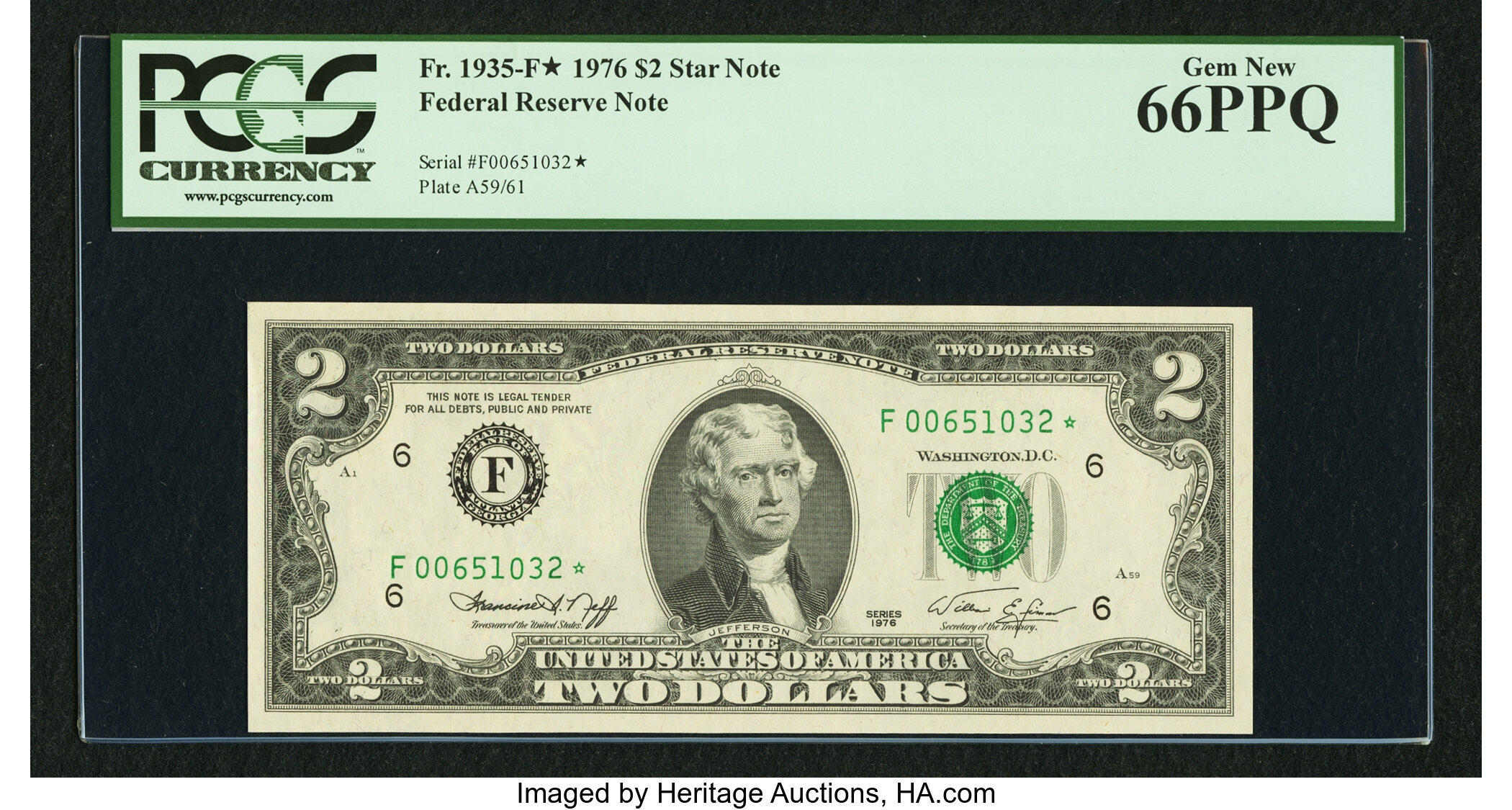 image for: Fr. 1935-F* $2 1976 Federal Reserve Star Note. PCGS Gem New 66PPQ....
