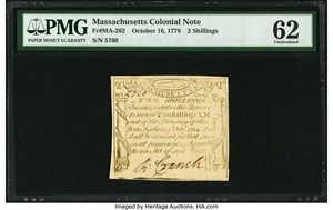 image for: Massachusetts October 16, 1778 2s PMG Uncirculated 62....