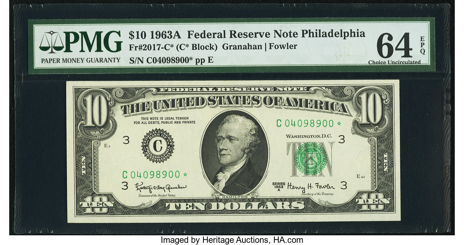 image for: Fr. 2017-C* $10 1963A Federal Reserve Note. PMG Choice Uncirculated 64 EPQ....