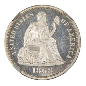 image for: 10C 1868 NGC PR66 CAMEO EX SIMPSON