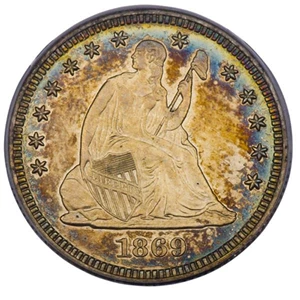 image for: 25C 1869 PCGS PR64 CAMEO CAC