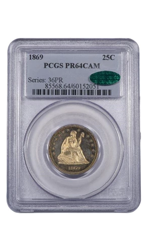 image for: 25C 1869 PCGS PR64 CAMEO CAC