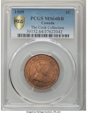 image for: Edward VII Cent 1909 MS64 Red and Brown PCGS