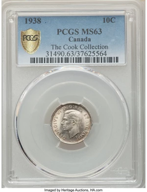 image for: George VI 10 Cents 1938 MS63 PCGS
