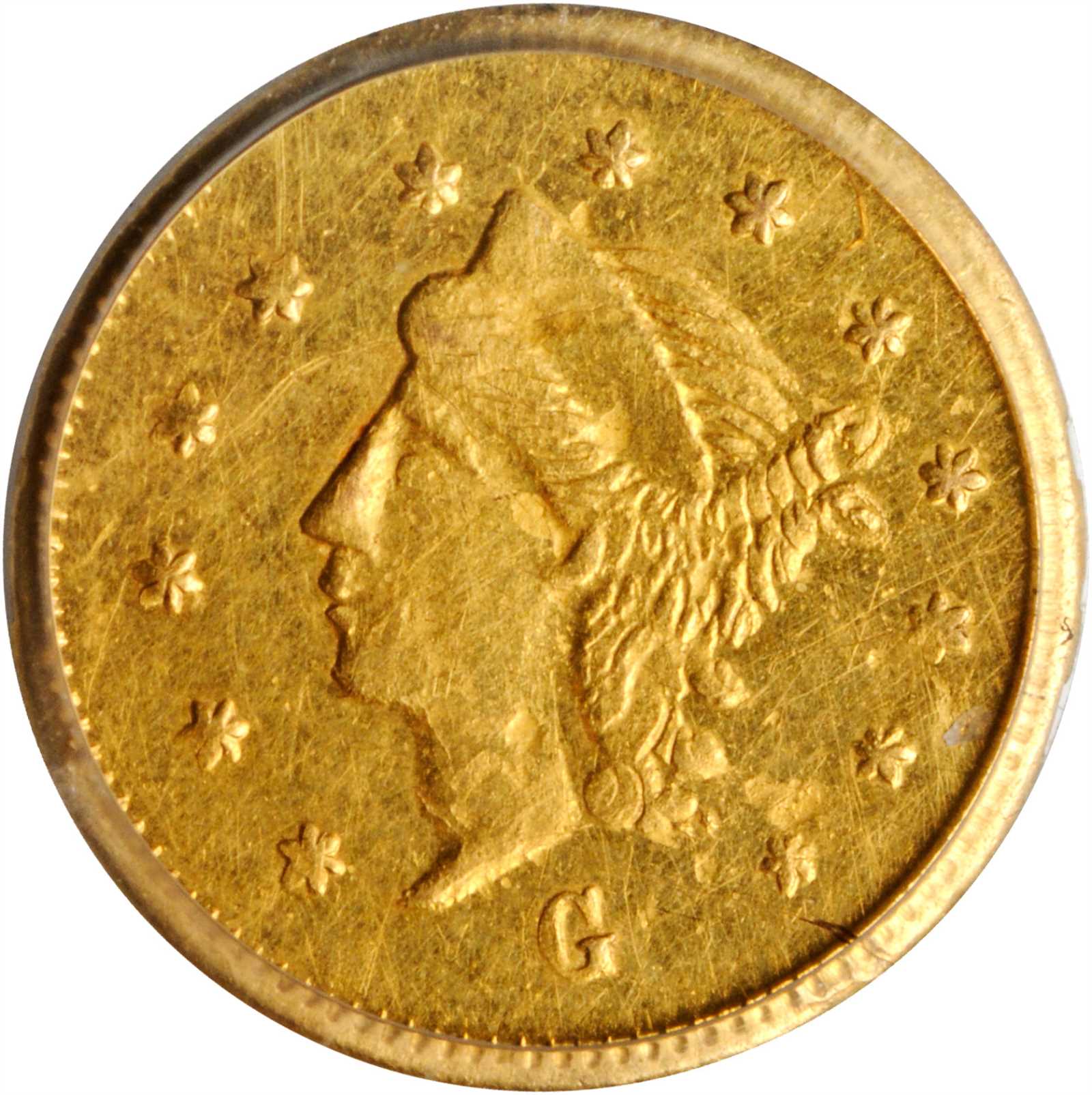 image for: 1870-G Round 25 Cents. BG-833. Rarity-6-. Liberty Head. AU Details--Ex: Jewelry (PCGS).