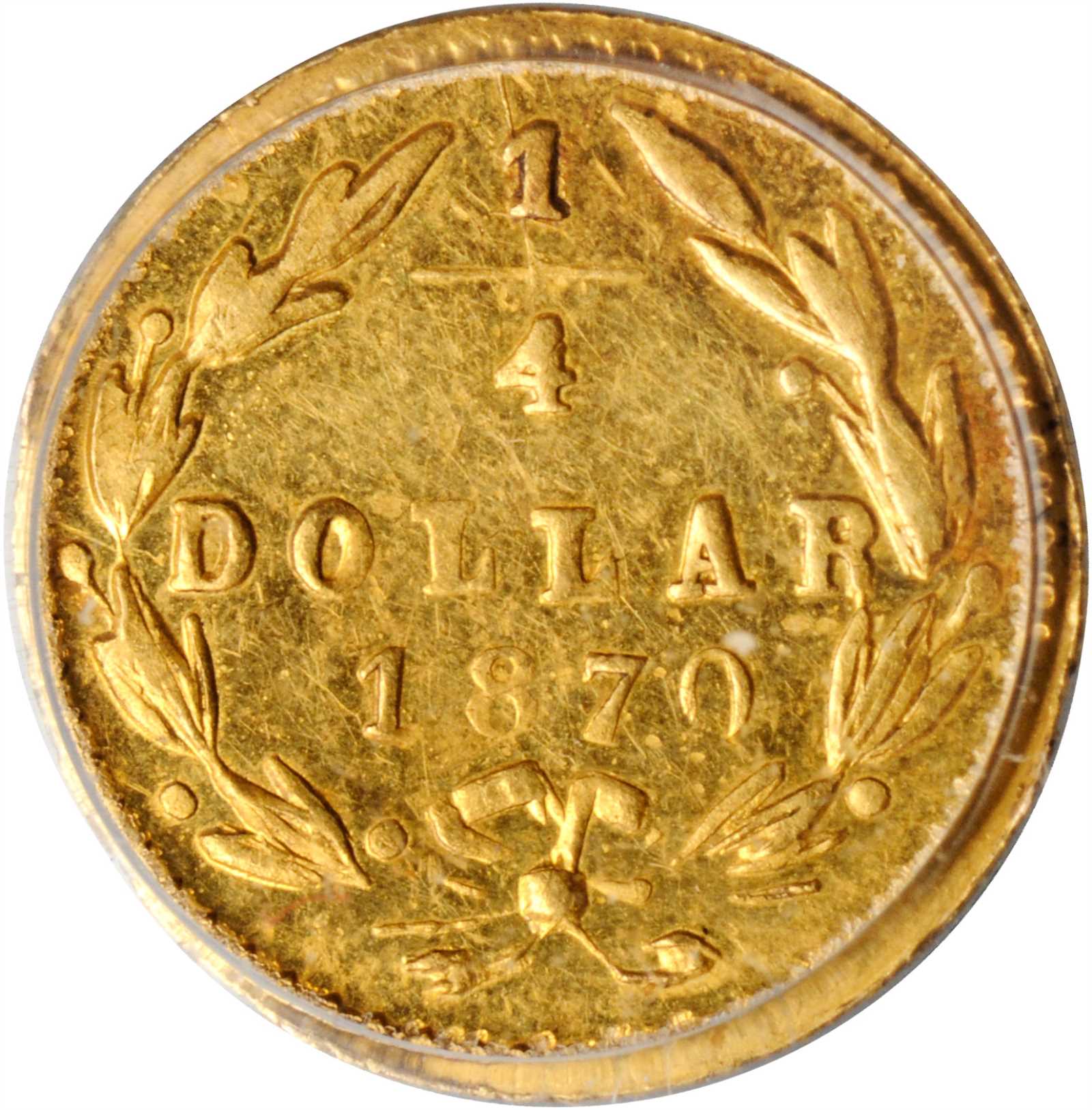 image for: 1870-G Round 25 Cents. BG-833. Rarity-6-. Liberty Head. AU Details--Ex: Jewelry (PCGS).